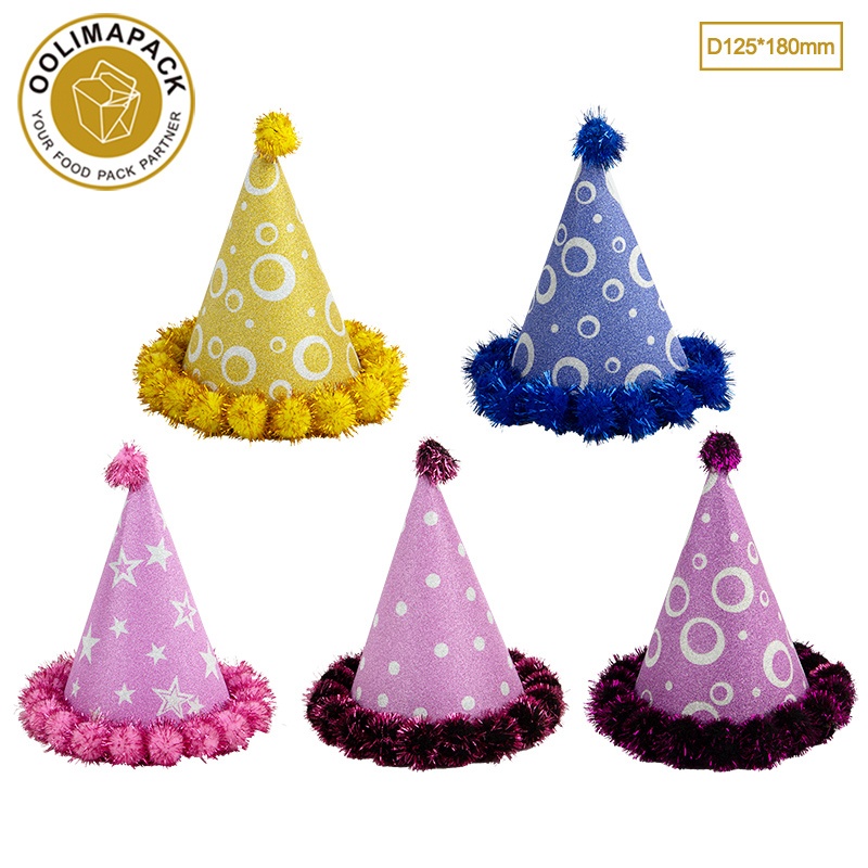 Party paper hat with wool ball