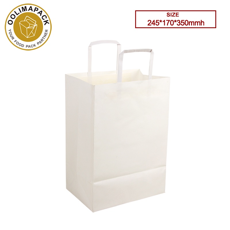 245*170*350mmh Flat handle white kraft paper bag