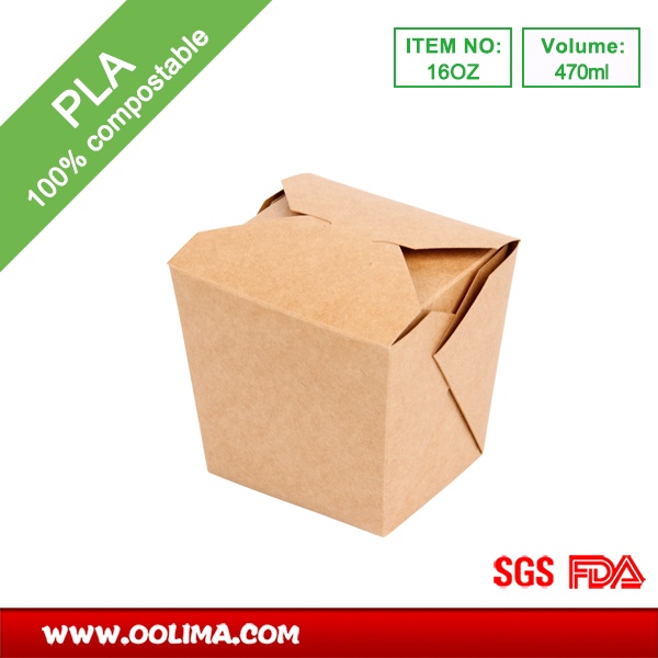 16OZ Square base kraft noodle box（PLA）