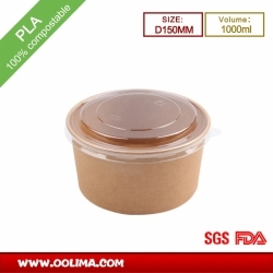 1000ml Kraft salad bowl with PLA lid (D150MM)