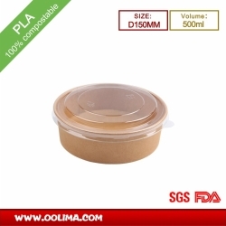 500ml Kraft salad bowl with PLA lid (D150MM)