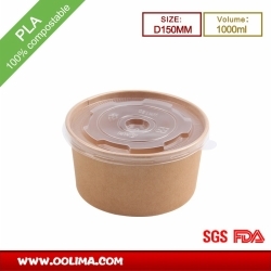 1000ml Kraft salad bowl with PP  lid  (D150MM )