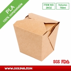 26OZ Square base kraft noodle box（PLA）