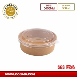 500ml Kraft salad bowl with PET lid (D150MM)