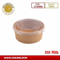 750ml Kraft salad bowl with PET lid (D150MM)