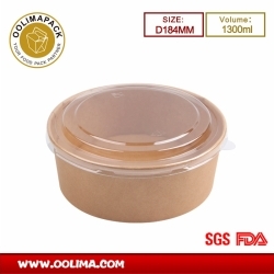 1300ml Kraft salad bowl with PET lid （D184MM）