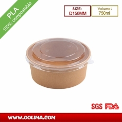 750ml Kraft salad bowl with PLA lid (D150MM)