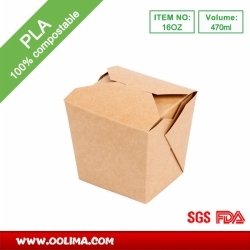 16OZ Square base kraft noodle box（PLA）