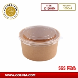 1000ml Kraft salad bowl with PET lid (D150MM)