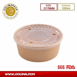 1200ml Kraft salad bowl with PP  lid  (D176MM )